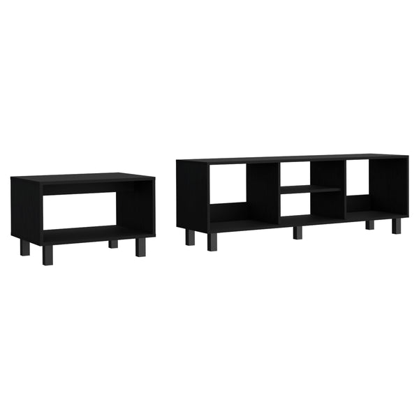 English Elm Eclipse Engineered Wood Living Room Duo Set with 55.2" TV Stand & Coffee Table, Black Steel Legs B200P173208