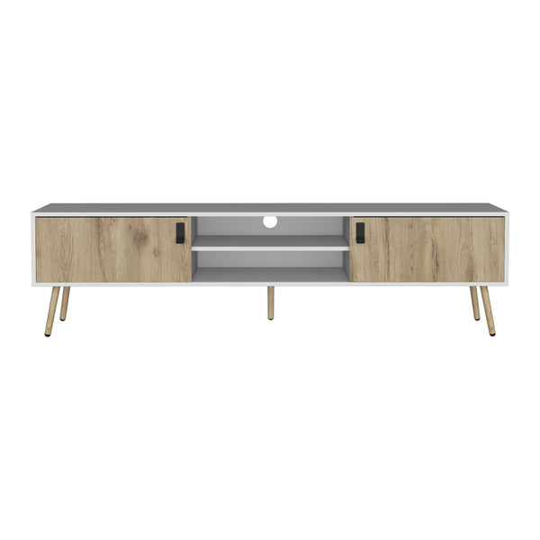 English Elm Huna Modern Dual-Tone TV Stand with Hinged Drawers, Open Shelves, Cable Management, 70.9" Top B200P173202