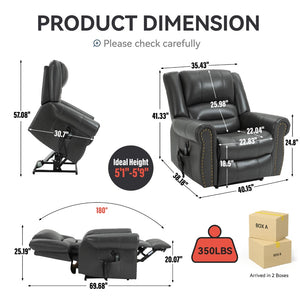 English Elm Power Lift Recliner with Dual Motor Heat Massage Faux Leather Chair for Living Room W1803S00014