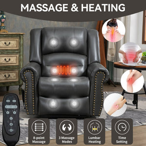 English Elm Power Lift Recliner with Dual Motor Heat Massage Faux Leather Chair for Living Room W1803S00014