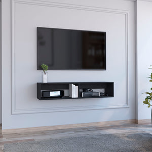 English Elm Rockwood Wall-Mount Floating TV Stand in Black with Dual Open Shelves, Cable Management, 47.6" B200P173212