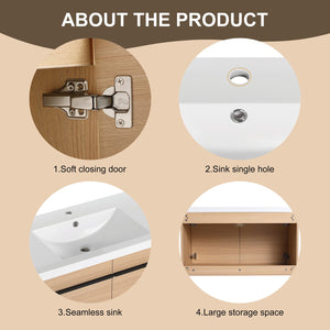 English Elm Levistar 36 Inch Oak Bathroom Vanity With Resin Sink – Stylish Storage & Easy Maintenance Cabinet Set W1972P165045