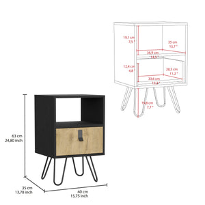 English Elm Huna Multicolor Nightstand with Hairpin Legs, Open Shelf & Spacious Drawer for Bedroom Storage B200P173218