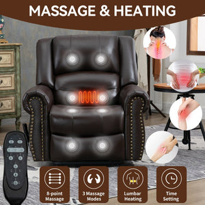 English Elm Power Lift Recliner with Dual Motor Heat Massage Faux Leather Chair for Living Room W1803S00016