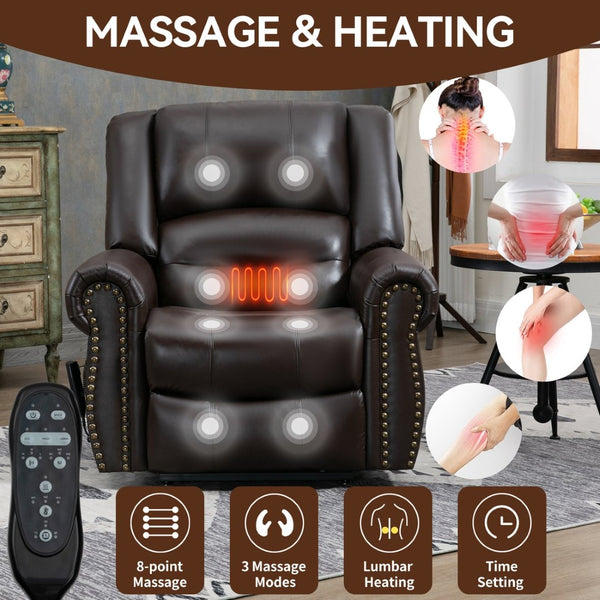 English Elm Power Lift Recliner with Dual Motor Heat Massage Faux Leather Chair for Living Room W1803S00016