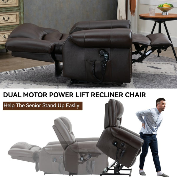 English Elm Power Lift Recliner with Dual Motor Heat Massage Faux Leather Chair for Living Room W1803S00016