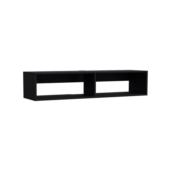 English Elm Rockwood Wall-Mount Floating TV Stand in Black with Dual Open Shelves, Cable Management, 47.6" B200P173212