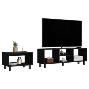 English Elm Eclipse Engineered Wood Living Room Duo Set with 55.2" TV Stand & Coffee Table, Black Steel Legs B200P173208