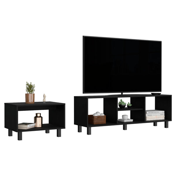 English Elm Eclipse Engineered Wood Living Room Duo Set with 55.2" TV Stand & Coffee Table, Black Steel Legs B200P173208