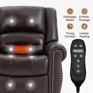 English Elm Power Lift Recliner with Dual Motor Heat Massage Faux Leather Chair for Living Room W1803S00016