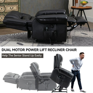 English Elm Power Lift Recliner with Dual Motor Heat Massage Faux Leather Chair for Living Room W1803S00015