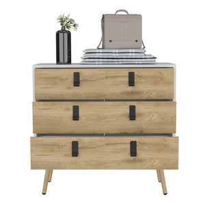 English Elm Huna Modern 3-Drawer Dresser with Sleek Metal Handles, Multicolor Engineered Wood, Elevated Legs B070P173204