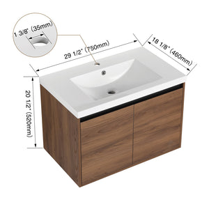 English Elm Levistar 30-Inch Brown Bathroom Vanity With Resin Sink – Stylish Storage For Small Spaces & Easy Assembly W1972P165046