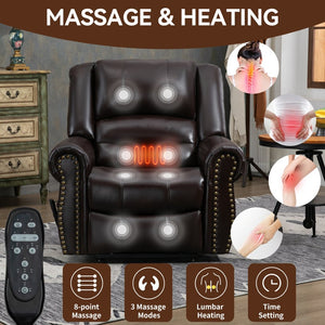 English Elm Power Lift Recliner with Dual Motor Heat Massage Faux Leather Chair for Living Room W1803S00013
