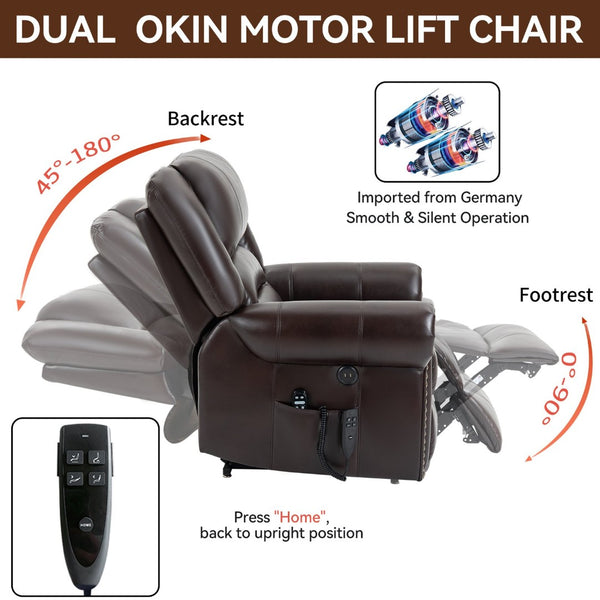 English Elm Power Lift Recliner with Dual Motor Heat Massage Faux Leather Chair for Living Room W1803S00013