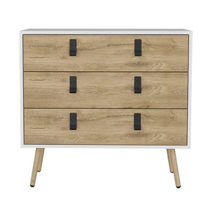 English Elm Huna Modern 3-Drawer Dresser with Metal Handles, Multicolor Engineered Wood, Elevated 31.5" Top Surface B200P173204