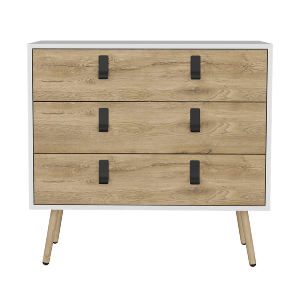 English Elm Huna Modern 3-Drawer Dresser with Metal Handles, Multicolor Engineered Wood, Elevated 31.5" Top Surface B200P173204