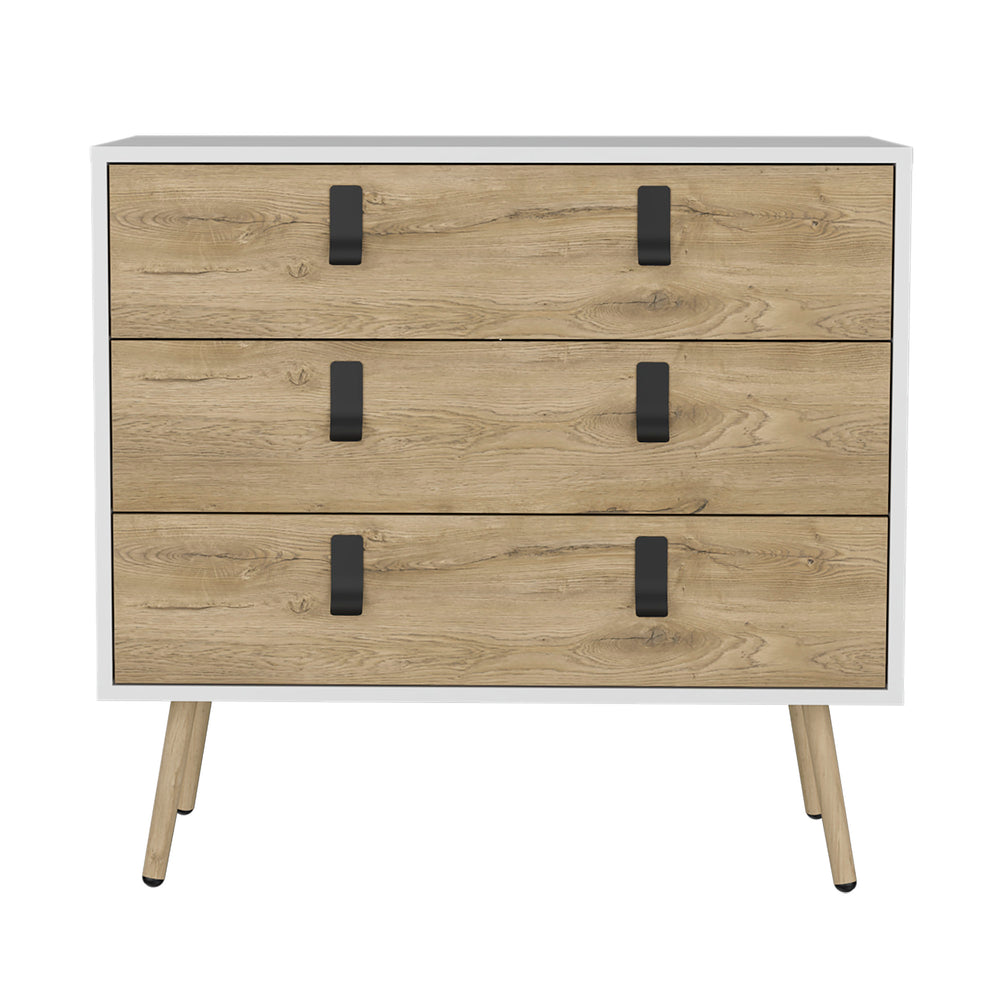 English Elm Huna Modern 3-Drawer Dresser with Sleek Metal Handles, Multicolor Engineered Wood, Elevated Legs B070P173204