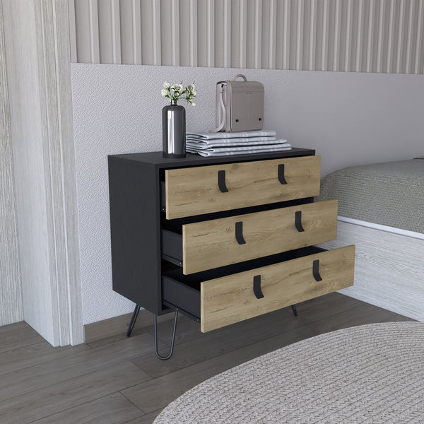 English Elm Huna Multicolor 3-Drawer Dresser with Hairpin Legs — Engineered Wood, Spacious Top, Modern Chic Storage B070P173219
