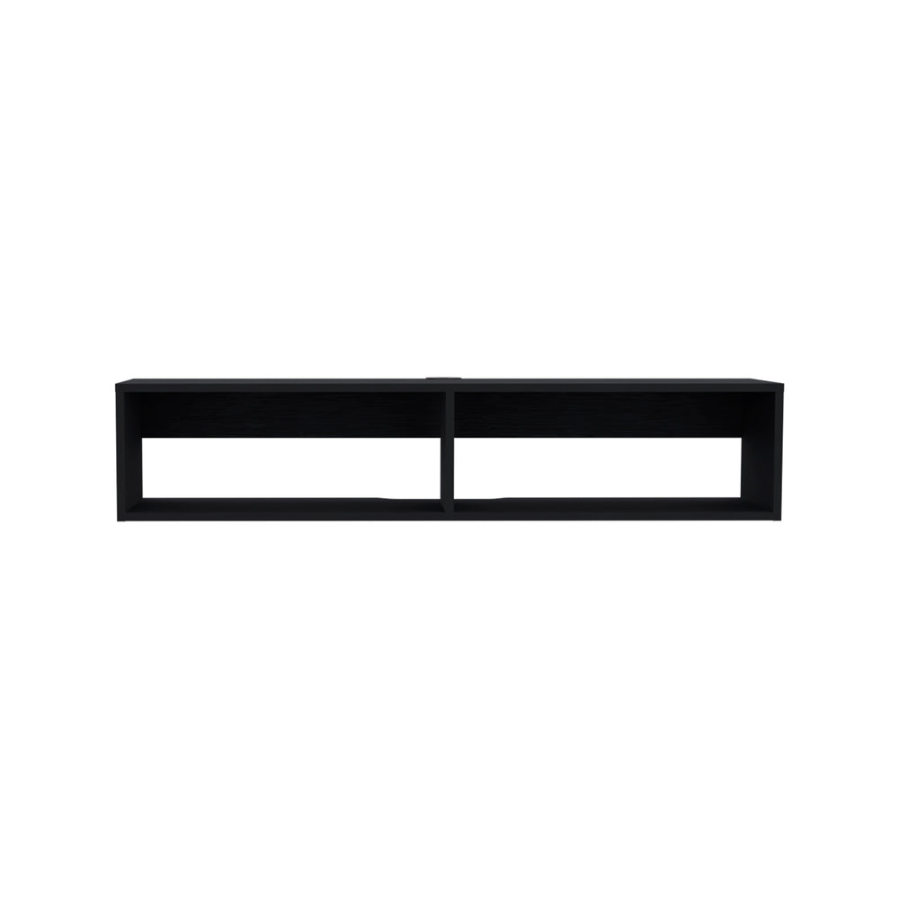 English Elm Rockwood Wall-Mount Floating TV Stand in Black with Dual Open Shelves, Cable Management, 47.6" B200P173212