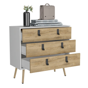 English Elm Huna Modern 3-Drawer Dresser with Sleek Metal Handles, Multicolor Engineered Wood, Elevated Legs B070P173204