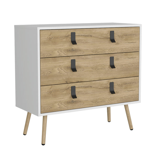 English Elm Huna Modern 3-Drawer Dresser with Metal Handles, Multicolor Engineered Wood, Elevated 31.5" Top Surface B200P173204