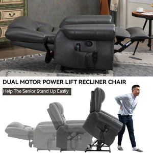 English Elm Power Lift Recliner with Dual Motor Heat Massage Faux Leather Chair for Living Room W1803S00014