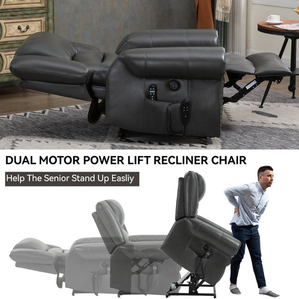 English Elm Power Lift Recliner with Dual Motor Heat Massage Faux Leather Chair for Living Room W1803S00014