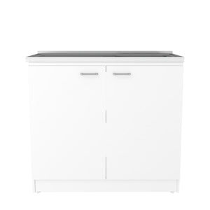 English Elm Napoles Utility Sink With Double Door Cabinet & Shelf - Modern White Finish For Home Organization B070S00144