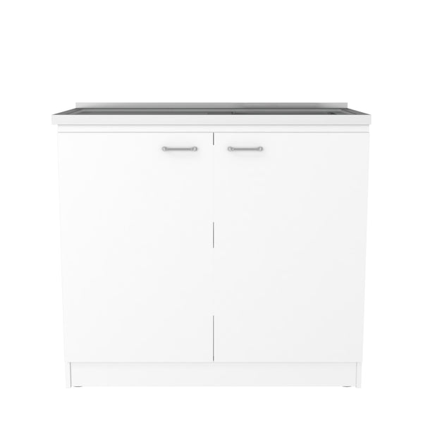 English Elm Napoles Utility Sink With Double Door Cabinet & Shelf - Modern White Finish For Home Organization B070S00144