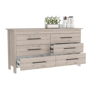 English Elm Hms 6 Drawer Double Dresser with Four Legs and Superior Top, Spacious Storage, Modern Bedroom Appeal Gray 35.8 L x 22.4 W x 7.5 H B200S00012