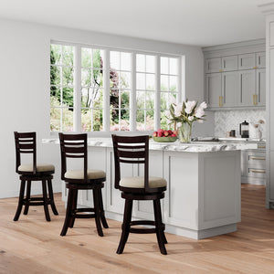 English Elm 24" Stylish Counter Height Swivel Stool With Espresso Finish & Soft Beige Fabric Seat For Comfort B04660688