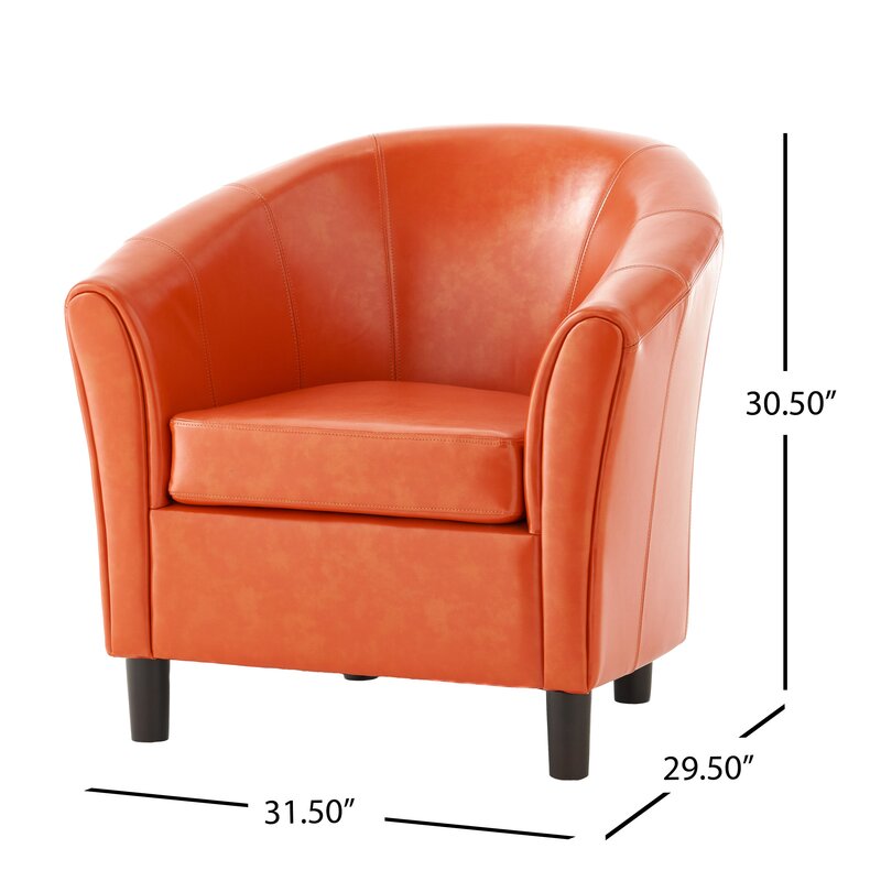 English Elm Christopher Knight Home® - Faux Leather Upholstered Club Chair Orange Napoli with Channel Stitching, PU & Solid Wood Comfort 41495.00PULORG