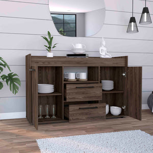 English Elm Lyon Dark Walnut Sideboard with Two Drawers, Double Doors & Open Shelf – 49.5" Superior Top Storage B070S00053