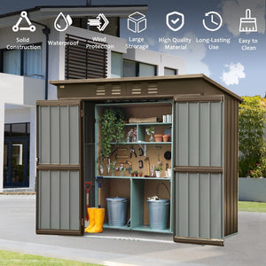 English Elm Outdoor Galvanized Steel Storage Shed with Lockable Doors and Waterproof Gable Roof W1859S00066