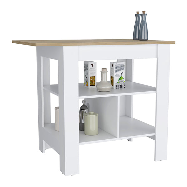 English Elm Macondo Beige Kitchen Island with Durable Particle Board Top, Modern Design & 3 Open Shelves for Storage and Workspace B200102696