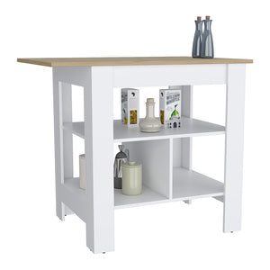 English Elm Macondo Beige Kitchen Island with Wide Durable Top, 3 Open Shelves, Modern Low-Maintenance Design B070102696