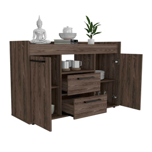 English Elm Lyon Dark Walnut Sideboard with Two Drawers, Double Doors & Open Shelf – 49.5" Superior Top Storage B070S00053