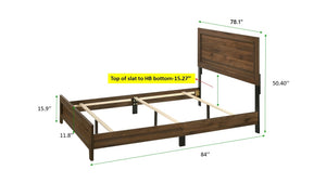 English Elm Brown Cherry Finish Fabric Queen Panel Bed Modern Wooden Platform Frame Durable Contemporary Design Brown 84 L x 27.95 W x 5.51 H B011P174707