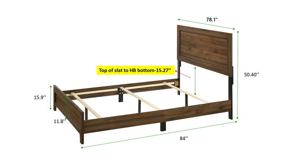 English Elm Brown Cherry Finish Fabric Queen Panel Bed Modern Wooden Platform Frame Durable Contemporary Design Brown 84 L x 27.95 W x 5.51 H B011P174707