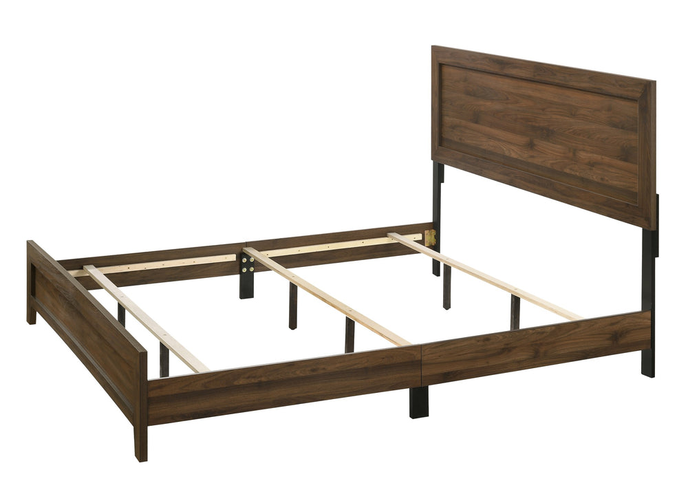 English Elm Brown Cherry Finish Fabric Queen Panel Bed Modern Wooden Platform Frame Durable Contemporary Design Brown 66.5 L x 27.95 W x 5.51 H B011P174704