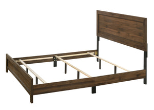 English Elm Brown Cherry Finish Fabric Queen Panel Bed Modern Wooden Platform Frame Durable Contemporary Design Brown 84 L x 27.95 W x 5.51 H B011P174707