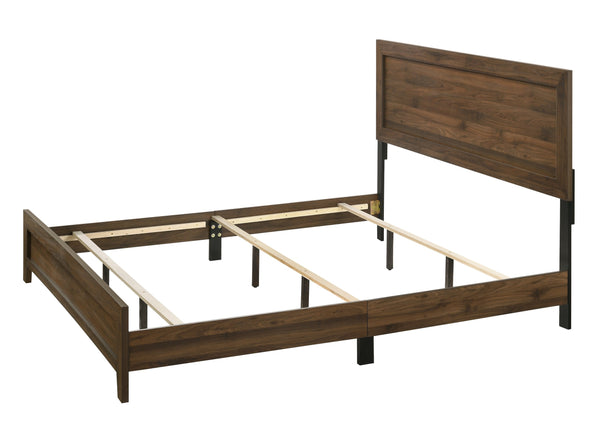 English Elm Brown Cherry Finish Fabric Queen Panel Bed Modern Wooden Platform Frame Durable Contemporary Design Brown 84 L x 27.95 W x 5.51 H B011P174707