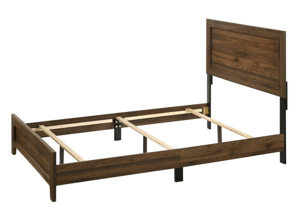 English Elm Brown Cherry Finish Fabric Queen Panel Bed Modern Wooden Platform Frame Durable Contemporary Design Brown 60.2 L x 27.95 W x 5.51 H B011P174708