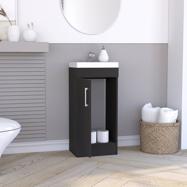 English Elm Madrid Black Bathroom Vanity Sink Cabinet with Metal Handle, Single Door, Internal Shelf, Faucet Not Included B070S00054