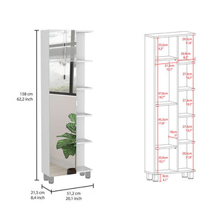 English Elm Urano Mirrored Linen Cabinet 62" Tall White Particle Board with 4 Exterior & 3 Adjustable Interior Shelves B07091993
