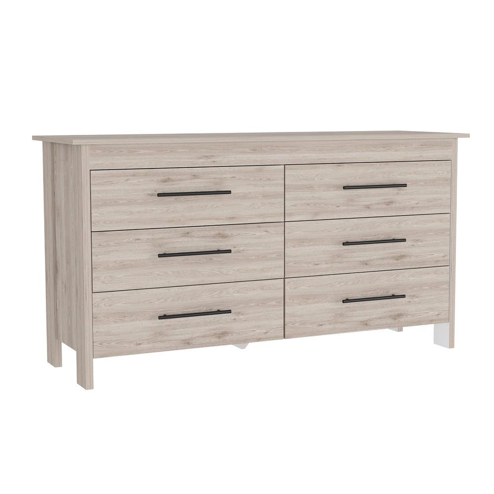 English Elm Hms 6 Drawer Double Dresser Light Gray with Black Metal Pulls, All-Metal Gliders, Stylish Storage B070S00012