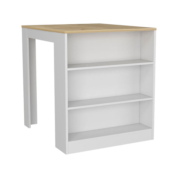 English Elm Tanna Modern Kitchen Counter Dining Table with Two Legs, Three Open Shelves, White & Light Oak Finish B200S00080