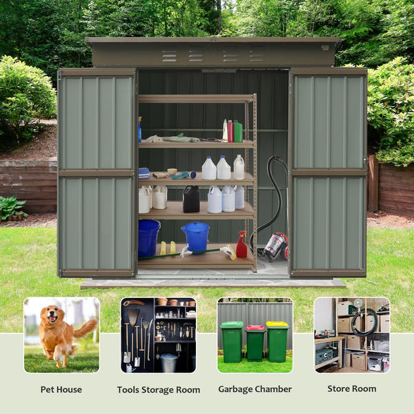 English Elm Outdoor Galvanized Steel Storage Shed with Lockable Doors and Waterproof Gable Roof W1859S00066