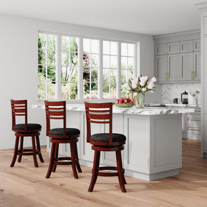 English Elm 24" Counter Height Slat Back Swivel Stool - Cherry Finish & Charcoal Fabric For Classic Comfort B04660686
